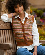 Joe Browns Autumn Days Fairisle Button Through Knitted Vest - Brown