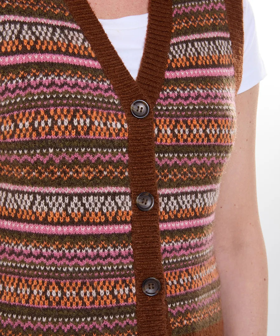 Joe Browns Autumn Days Fairisle Button Through Knitted Vest - Brown