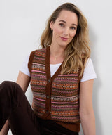 Joe Browns Autumn Days Fairisle Button Through Knitted Vest - Brown