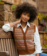 Joe Browns Autumn Days Fairisle Button Through Knitted Vest - Brown