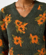 Joe Browns Autumn Florals Fluffy V-Neck Jumper - Green