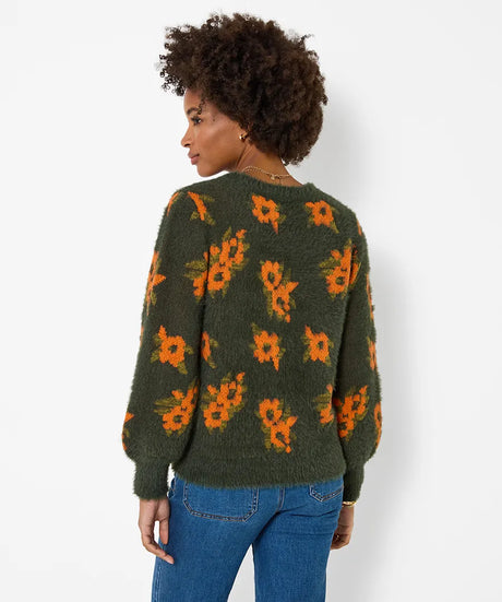Joe Browns Autumn Florals Fluffy V-Neck Jumper - Green