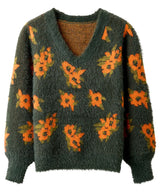 Joe Browns Autumn Florals Fluffy V-Neck Jumper - Green