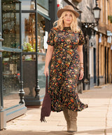 Joe Browns Autumn Florals High Neck Jersey Midi Dress - Black