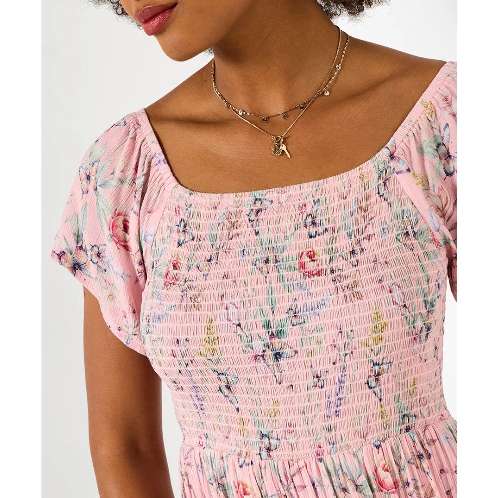 Joe Browns Beautiful Butterfly Print Crinkle Dress - Pink