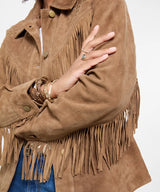 Joe Browns Celeste Star Studded Fringed Suede Jacket - Tan