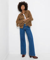 Joe Browns Celeste Star Studded Fringed Suede Jacket - Tan