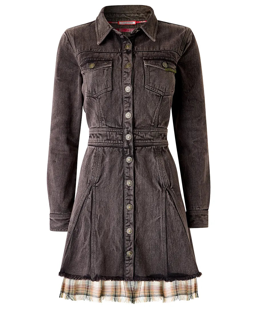 Joe Browns Chrissie Check Layered Denim Mini Dress - Grey