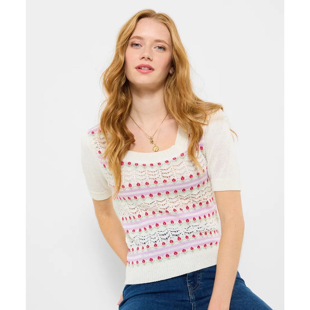 Joe Browns Connie Floral Short Sleeve Jumper - Cream