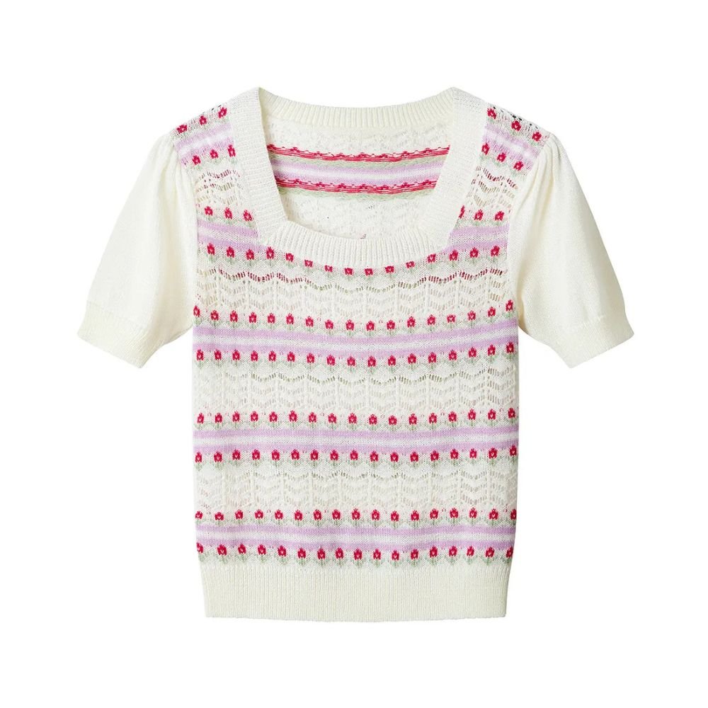 Joe Browns Connie Floral Short Sleeve Jumper - Cream - Old Railway Line Garden Centre