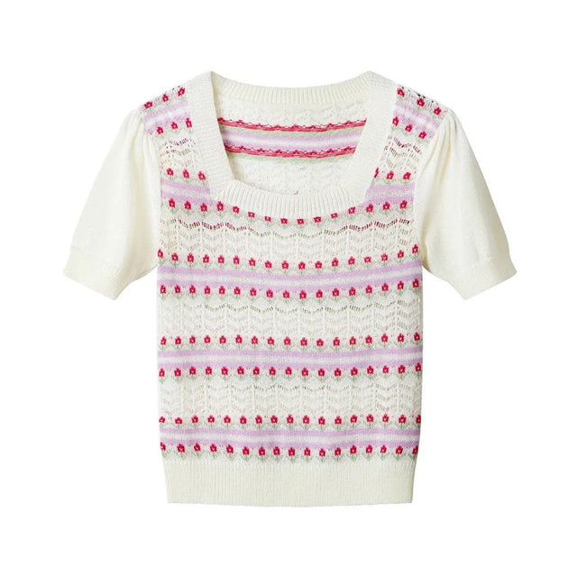 Joe Browns Connie Floral Short Sleeve Jumper - Cream - Old Railway Line Garden Centre