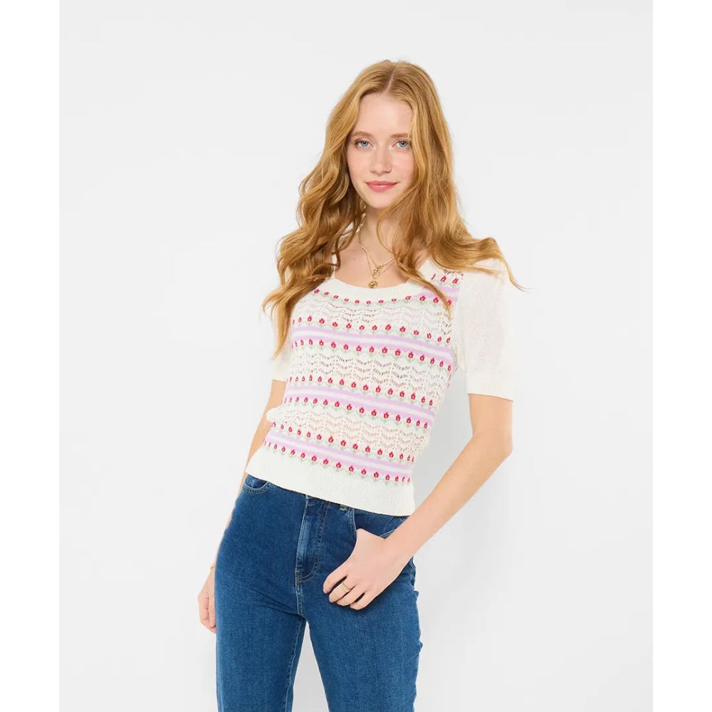 Joe Browns Connie Floral Short Sleeve Jumper - Cream