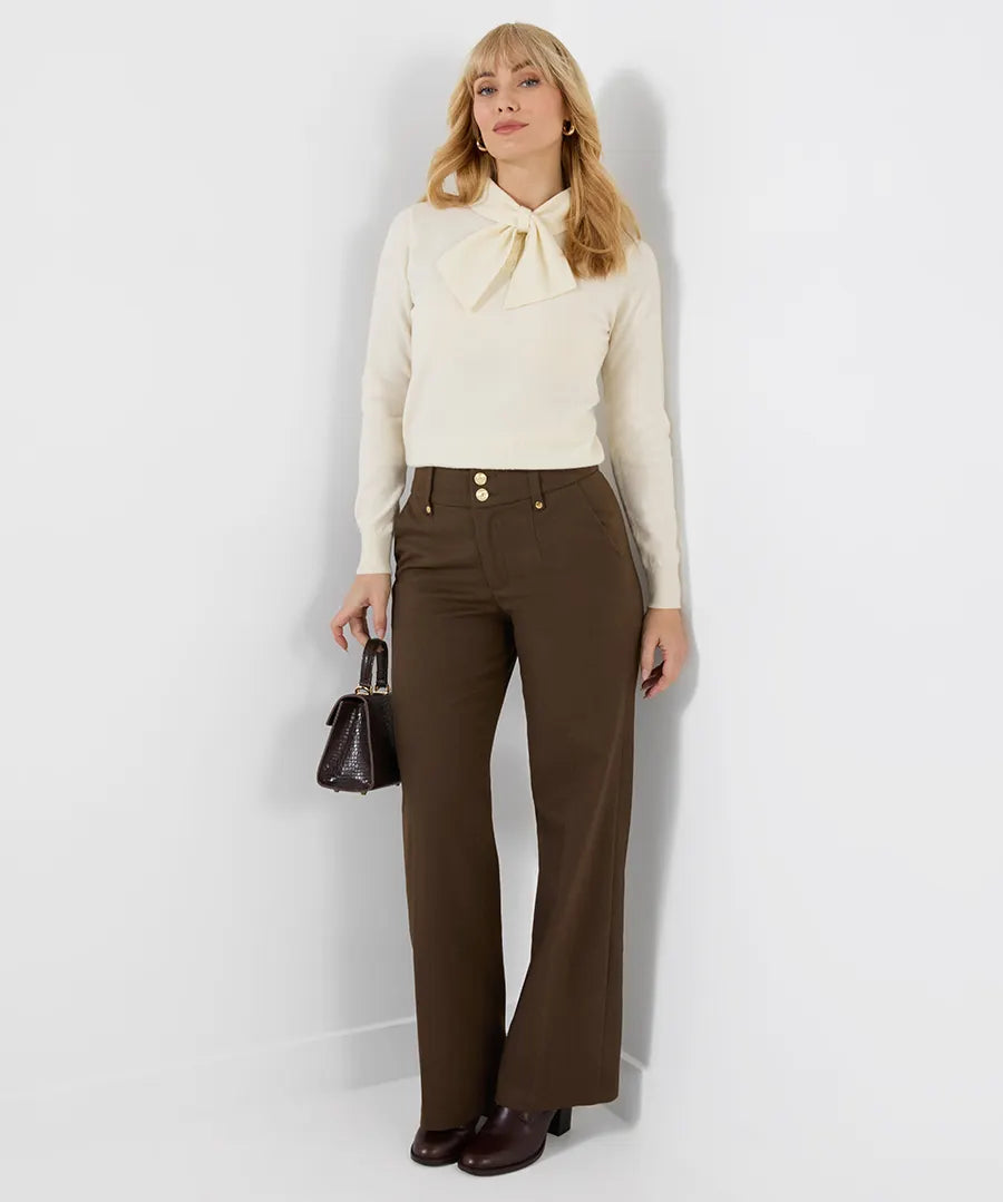 Joe Browns Double Button Wide Leg Trouser - Khaki