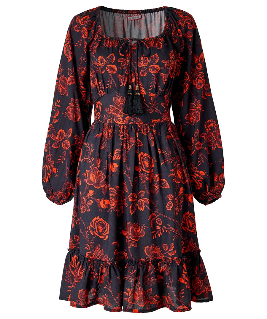 Joe Browns Dramatic Floral Frill Hem Mini Dress - Black