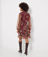 Joe Browns Ellie Floral Embroidered Long Sleeve Dress - Berry