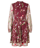 Joe Browns Ellie Floral Embroidered Long Sleeve Dress - Berry