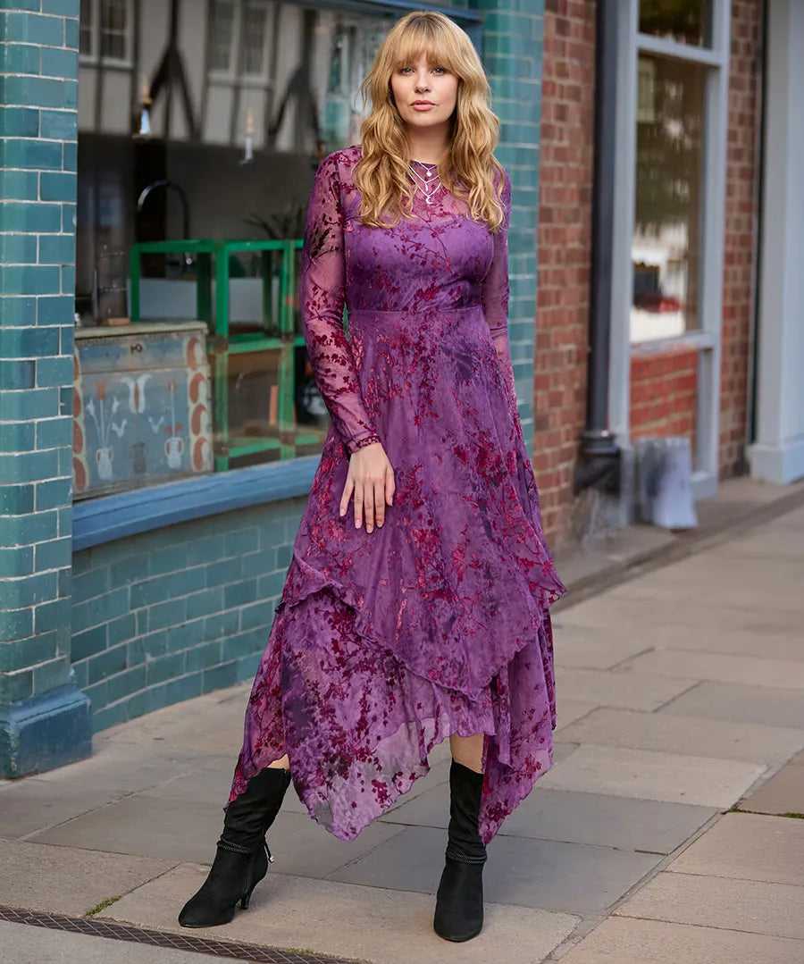 Joe Browns Fabulous Flocked Maxi Dress - Purple