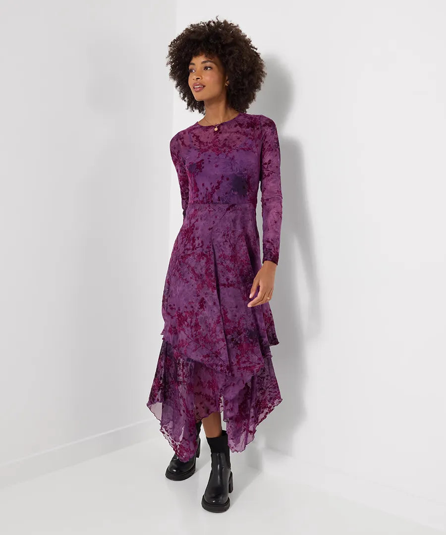 Joe Browns Fabulous Flocked Maxi Dress - Purple