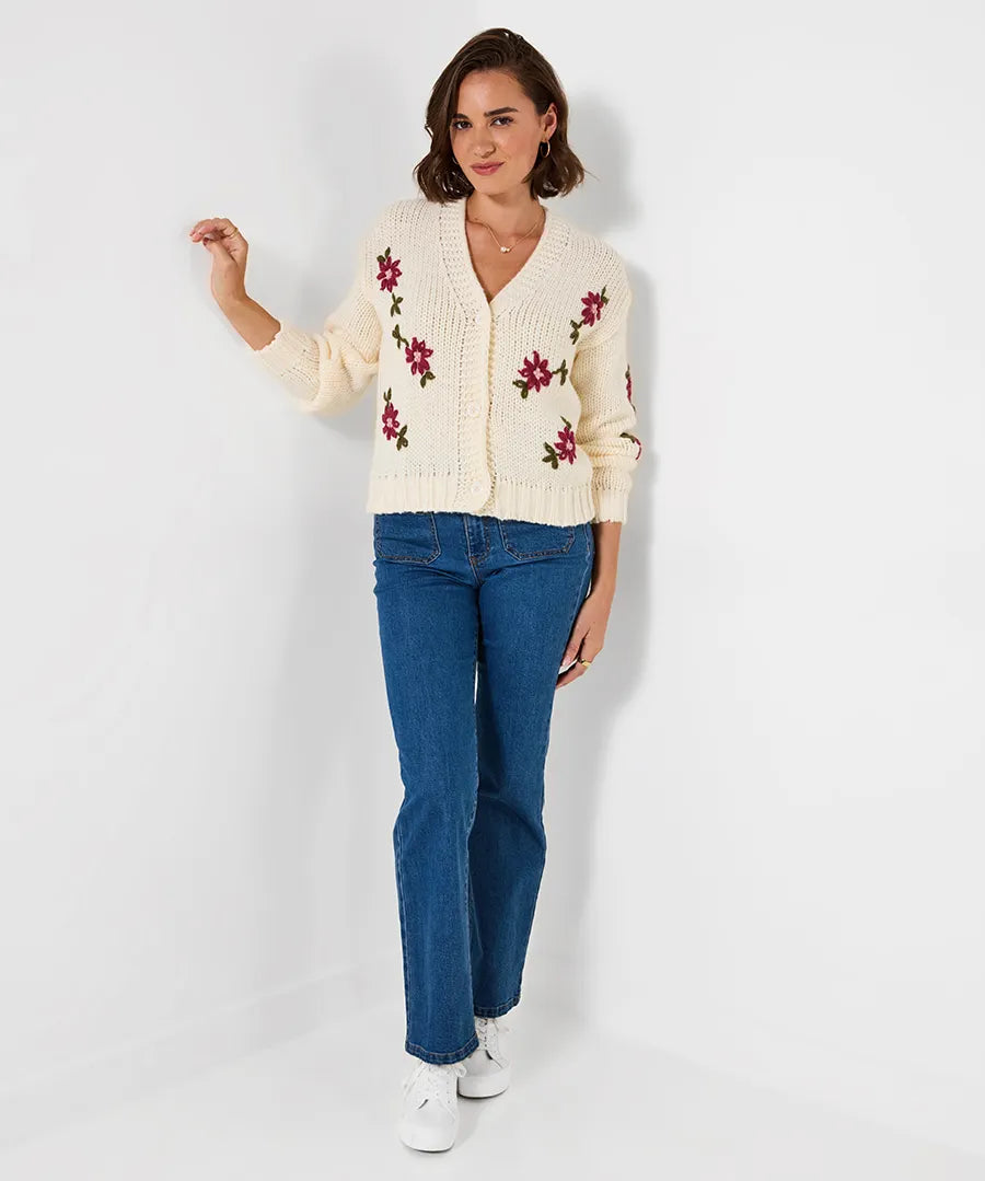 Joe Browns Fabulous Floral Embroidered Cardigan - Cream