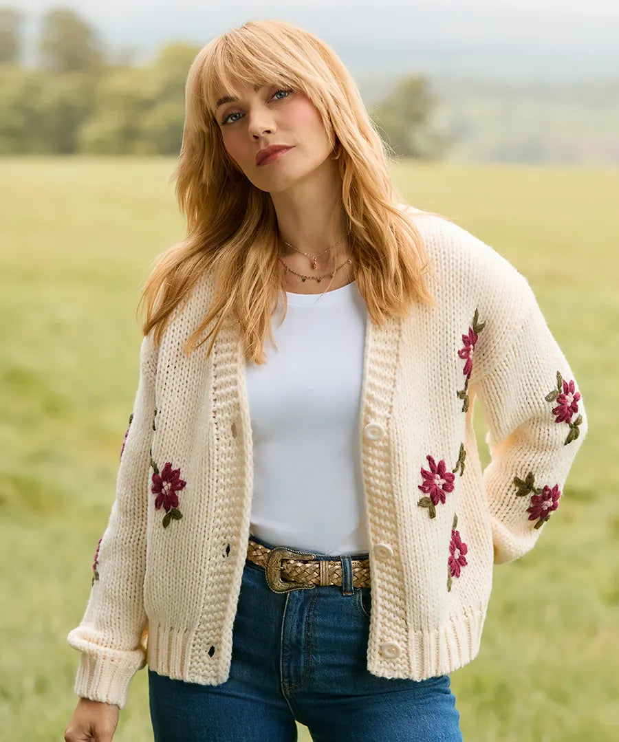 Joe Browns Fabulous Floral Embroidered Cardigan - Cream