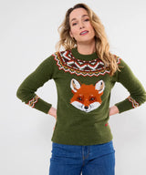 Joe Browns Fantastic Fox Embroidered Jumper - Green