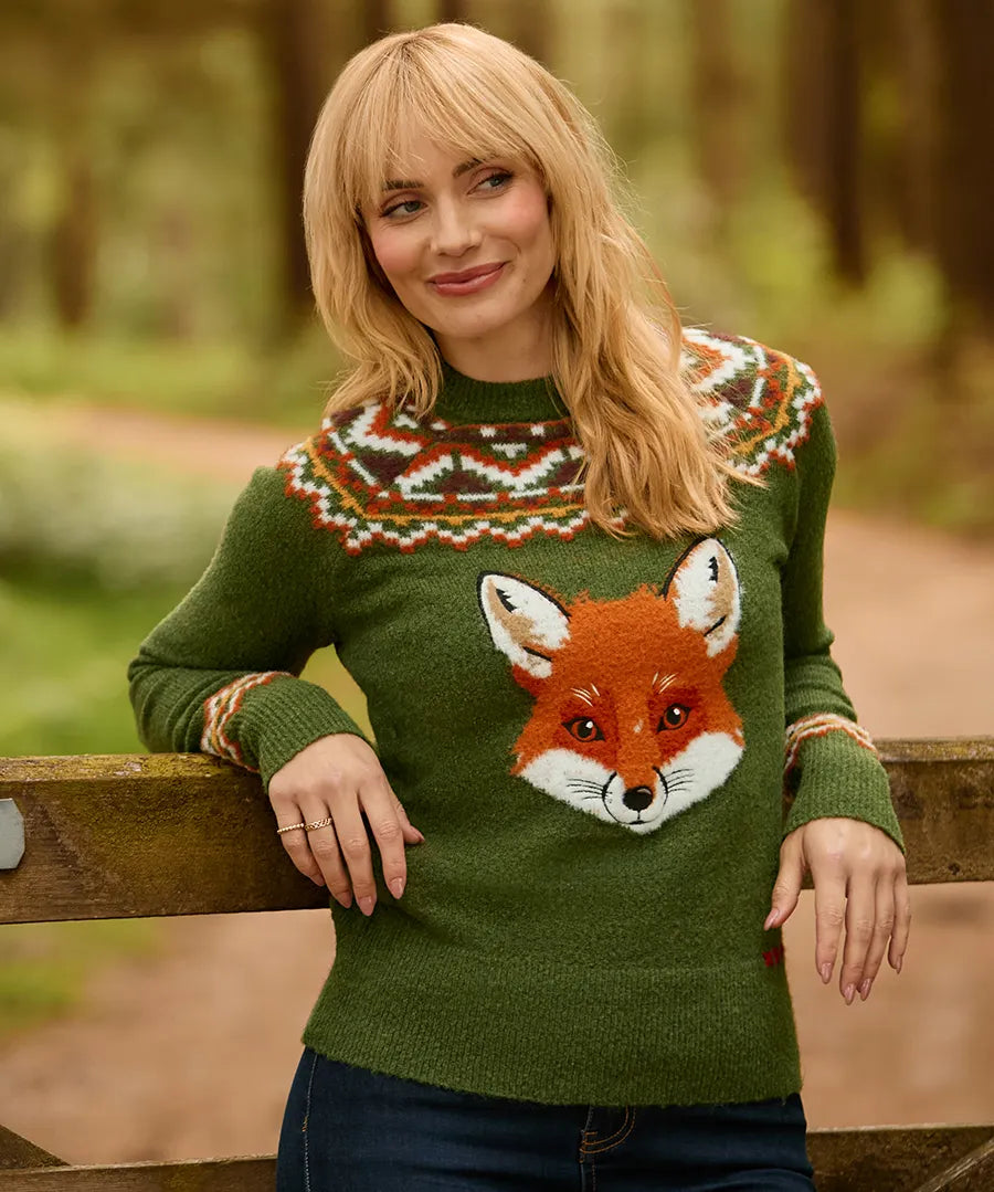 Joe Browns Fantastic Fox Embroidered Jumper - Green