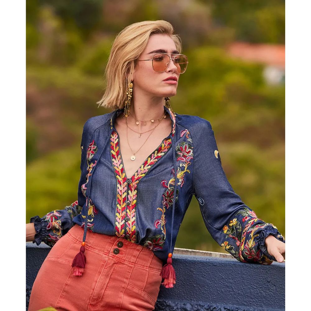 Joe Browns Festival Fun Embroidered Blouse - Blue