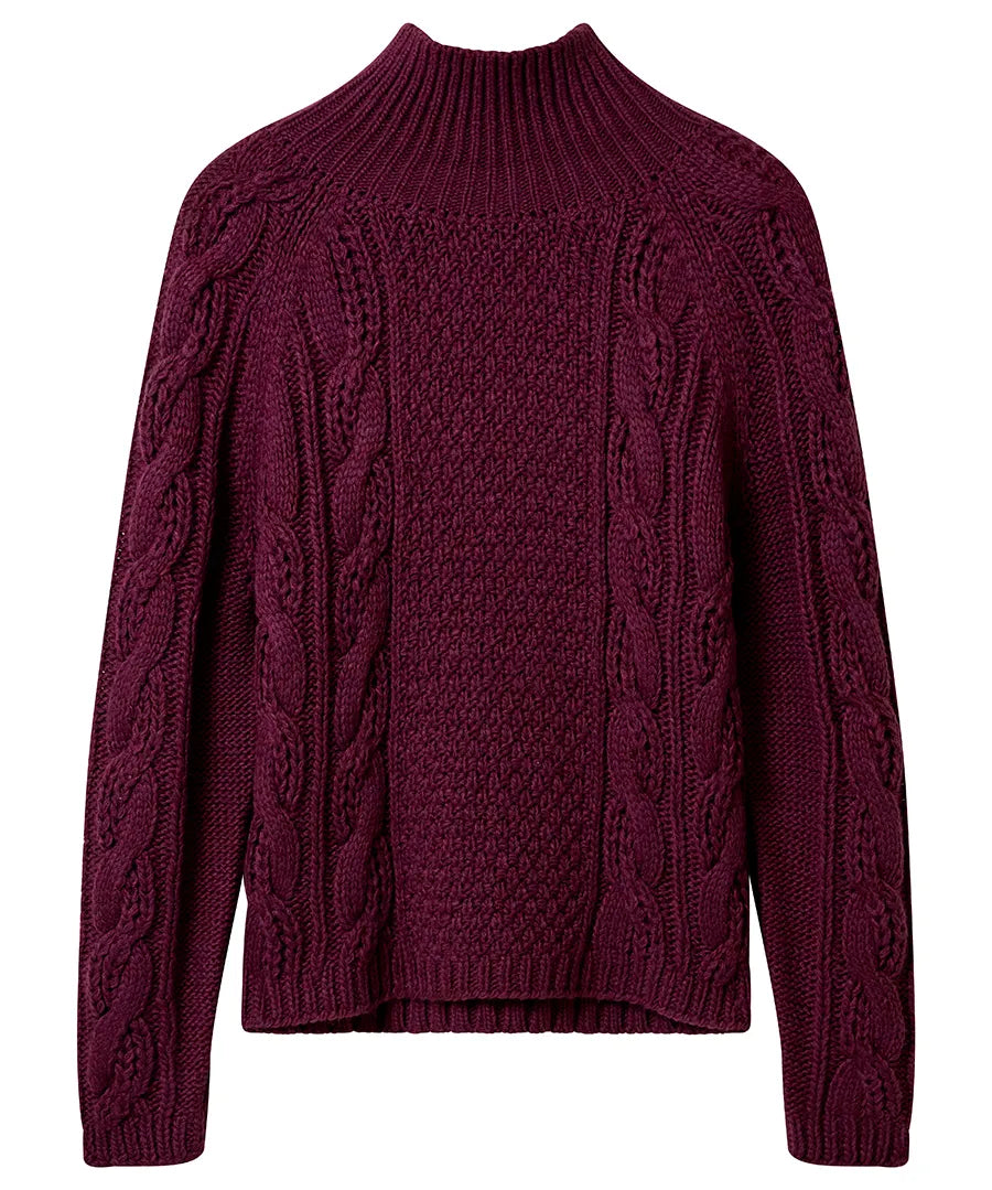 Joe Browns Freya Cable Knit High Neck Jumper - Plum