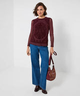 Joe Browns Long Sleeve Mesh Top With Flocked Print - Brown