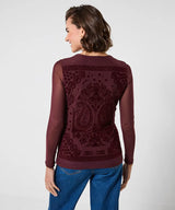 Joe Browns Long Sleeve Mesh Top With Flocked Print - Brown