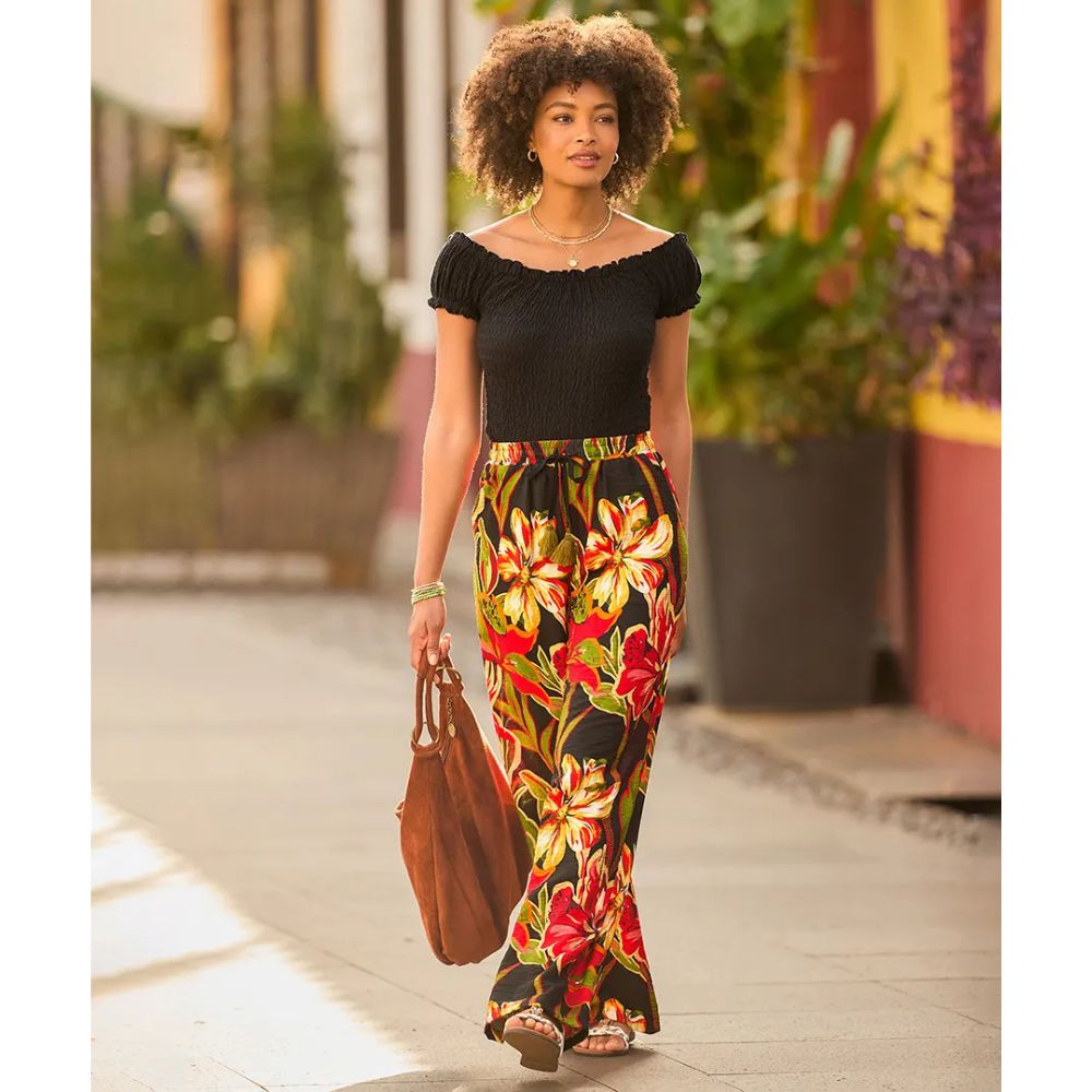 Joe Browns Paloma Printed Floral Wide Leg Trousers - Black