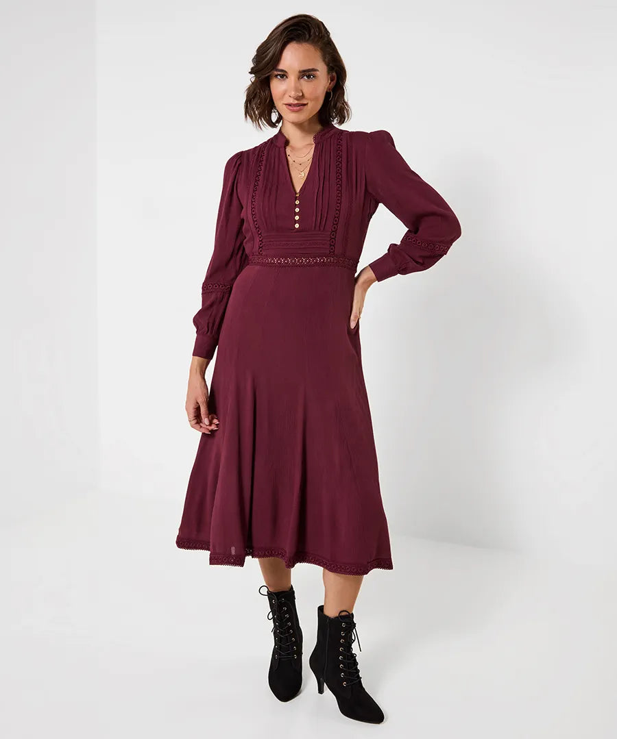 Joe Browns Preya Long Sleeve Midi Dress - Plum