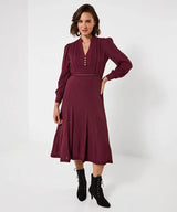Joe Browns Preya Long Sleeve Midi Dress - Plum