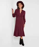 Joe Browns Preya Long Sleeve Midi Dress - Plum