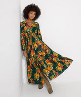 Joe Browns Selena Fruity Long Sleeve Maxi Dress - Green