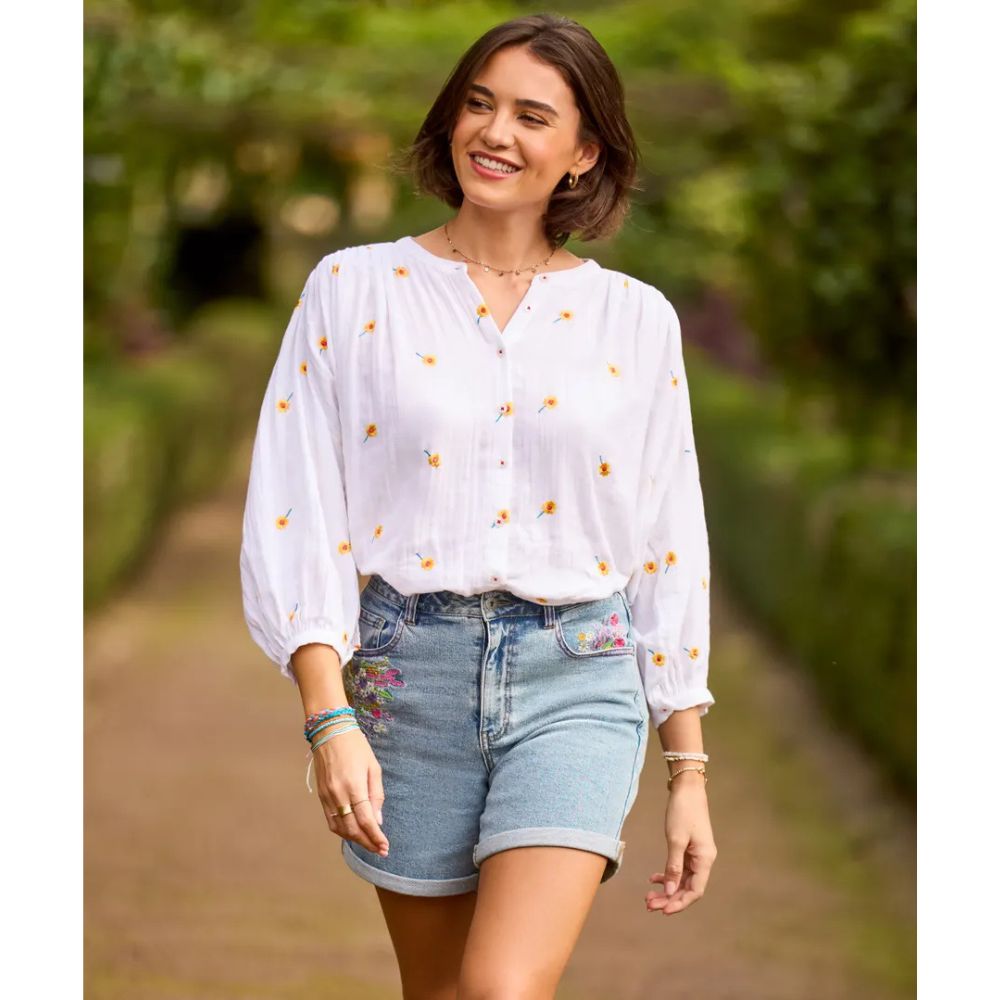 Joe Browns Spring Florals Embroidered Denim Shorts - Blue
