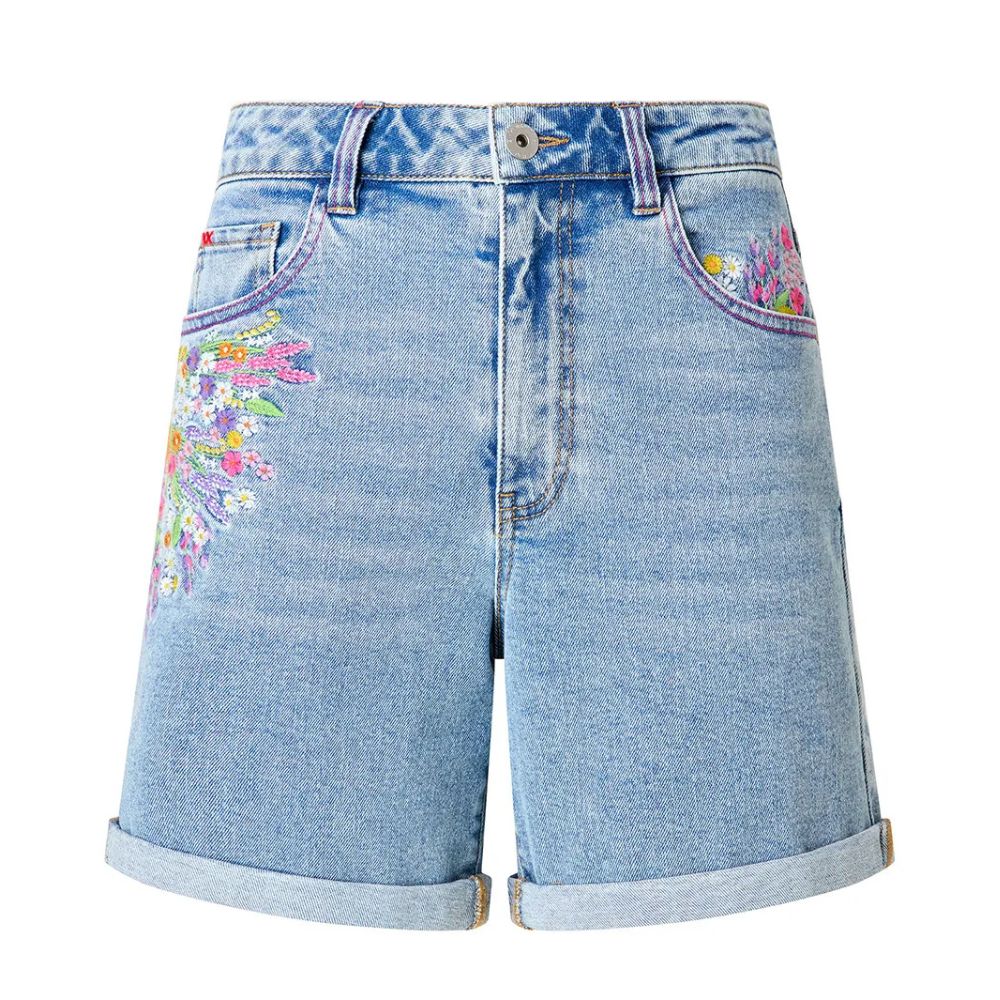 Joe Browns Spring Florals Embroidered Denim Shorts - Blue