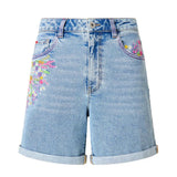 Joe Browns Spring Florals Embroidered Denim Shorts - Blue