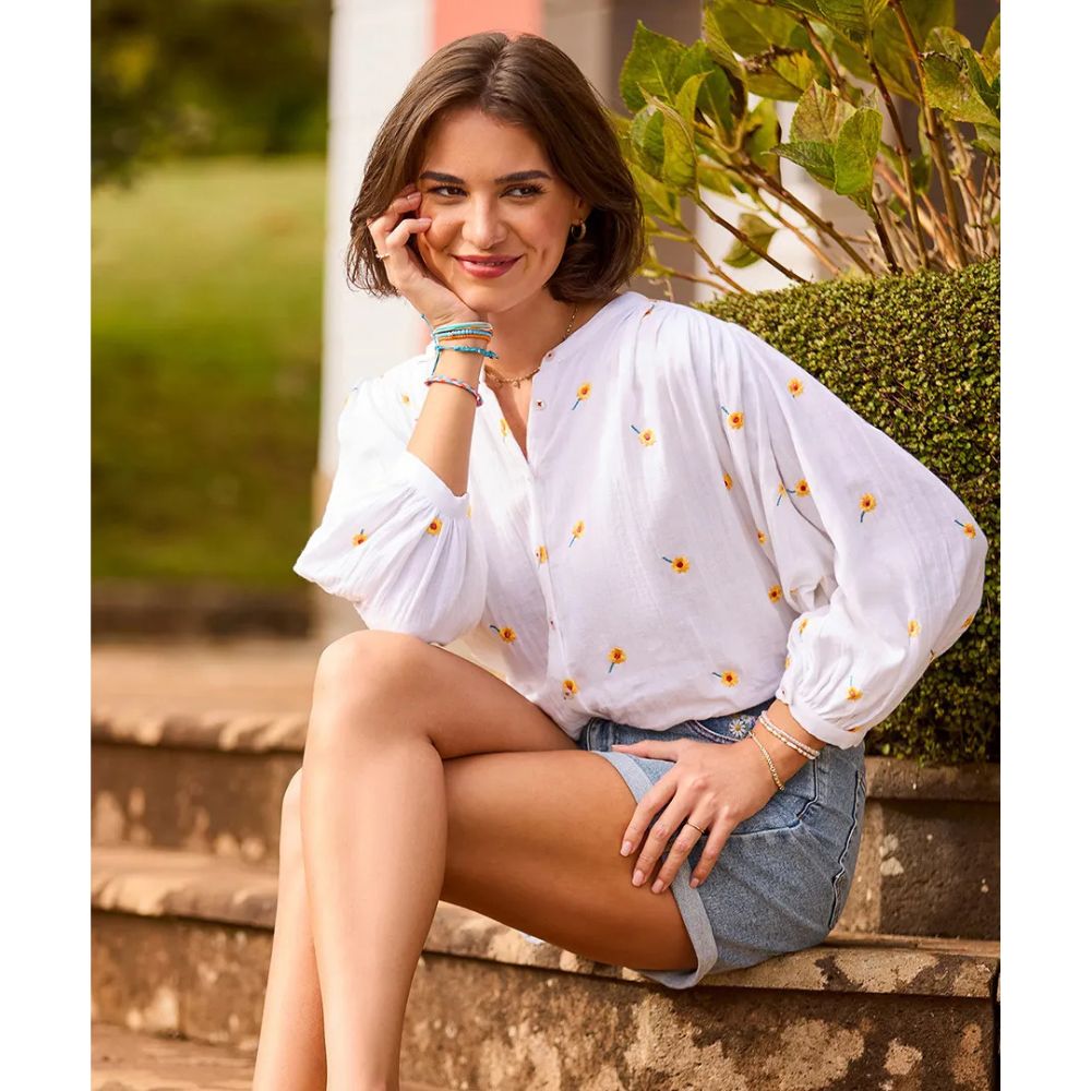 Joe Browns Sunshine Embroidered Cotton Blouse - White