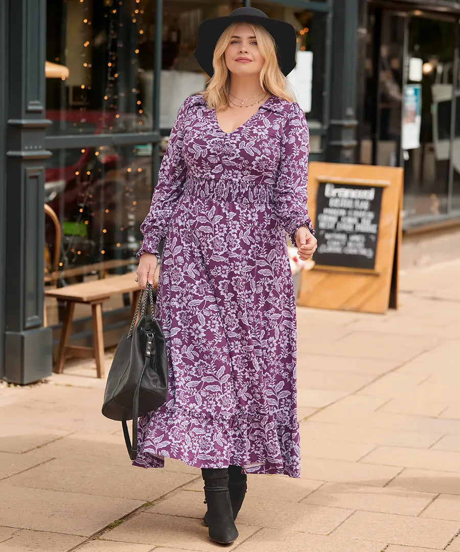 Joe Browns Thea Long Sleeve Jersey Maxi Dress - Purple
