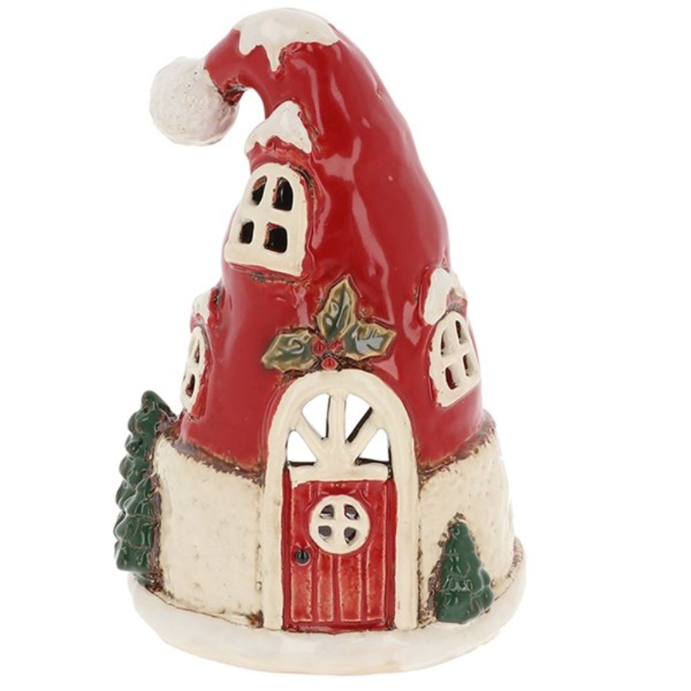Joe Davies 12cm Village Pottery Santa Hat House Tea Light Holder
