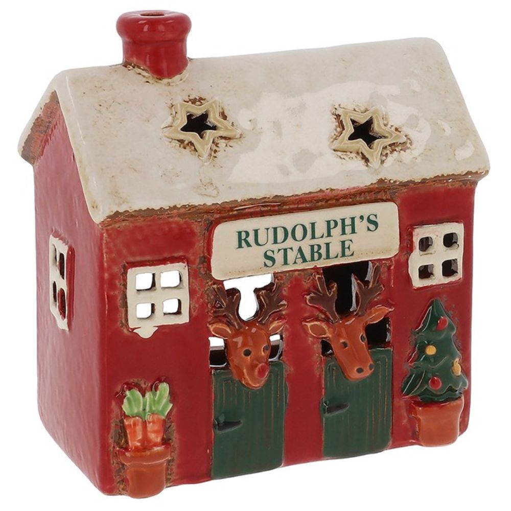 Joe Davies 13cm Village Pottery Xmas Rudolphs Stable Tealight