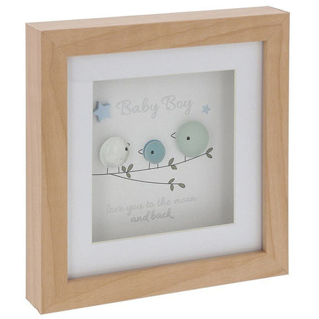 Joe Davies 15.5cm Square Pebble Glass Birds 'Baby Boy' Plaque - 350222 - Old Railway Line Garden Centre