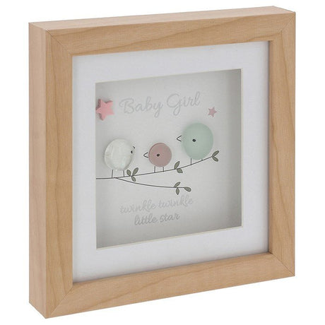 Joe Davies 15.5cm Square Pebble Glass Birds 'Baby Girl' Plaque - 350223 - Old Railway Line Garden Centre