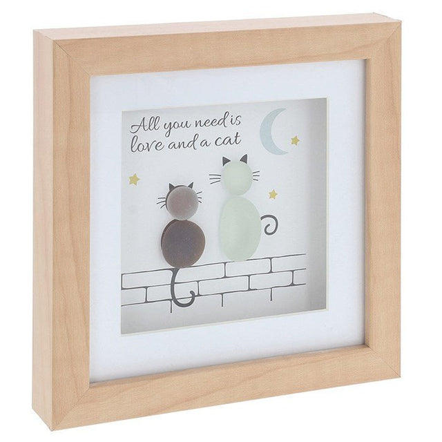Joe Davies 15.5cm Square Pebble Glass 'Cat Love' Plaque - 350230 - Old Railway Line Garden Centre