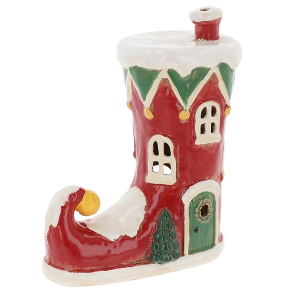 Joe Davies 16cm Village Pottery Christmas Elf Boot Tea Light Holder
