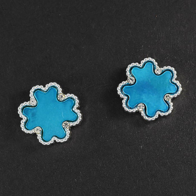 Joe Davies 1cm Silver Plated Mother of Pearl Turquoise Clover Stud Earrings - 334341 - Old Railway Line Garden Centre