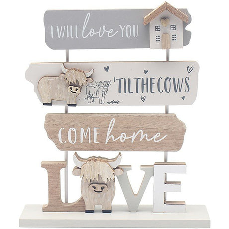 Joe Davies 24cm Large Highland Cow 'Love You' Plaque - LP74951 - Old Railway Line Garden Centre