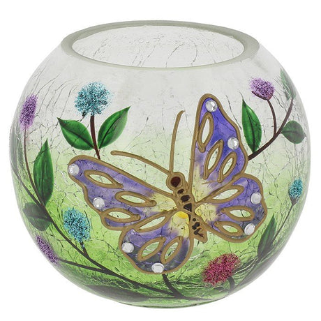 Joe Davies 9.5cm Purple Butterfly Crackle Round Tealight Holder - 340850 - Old Railway Line Garden Centre