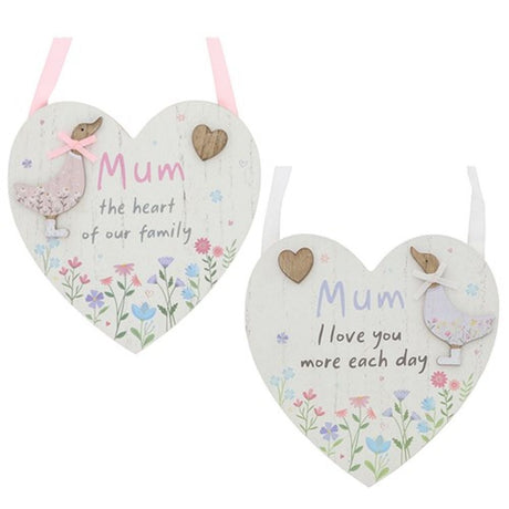 Joe Davies Ditsy Ducks 'Mum' Heart Plaque (Choice of 2) - Old Railway Line Garden Centre